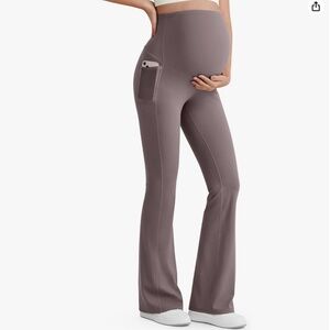 G4Free BareFeel Maternity Flare Leggings with Pockets Over The Belly Stretchy